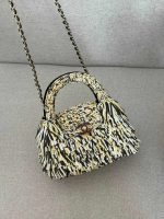 Chanel Nano Kelly Raffia Fringe Top Handle Bag Yellow Black White (1)