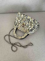 Chanel Nano Kelly Raffia Fringe Top Handle Bag Yellow Black White (1)