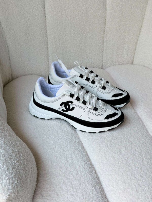 Chanel Suede Calfskin Black And White Suede CC Sneakers