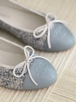 Chanel Tweed Lambskin Cap Toe Ballet Flats In Light Blue