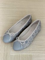 Chanel Tweed Lambskin Cap Toe Ballet Flats In Light Blue