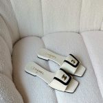 Chanel White Black Square Lambskin Leather CC Turnlock Mule Sandals