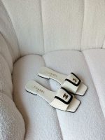 Chanel White Black Square Lambskin Leather CC Turnlock Mule Sandals