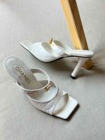 Chanel White Crocodile Embossed Leather Square Toe Heels
