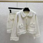 Chanel White Textured Knit Cardigan Jacket & Mini Skirt Set