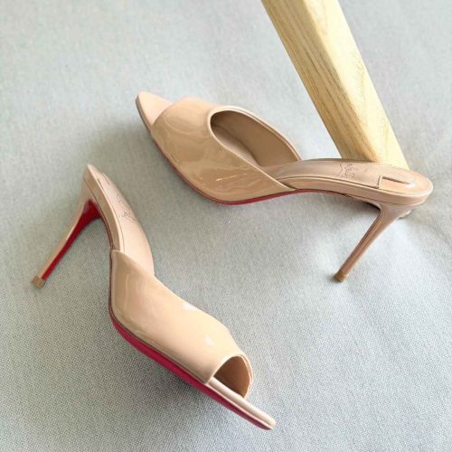 Christian Louboutin Miss Z 100MM Patent Leather Mule Heels In Blush