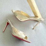 Christian Louboutin Miss Z 100MM Patent Leather Mule Heels In Gold Metalic