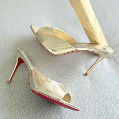 Christian Louboutin Miss Z 100MM Patent Leather Mule Heels In Gold Metalic