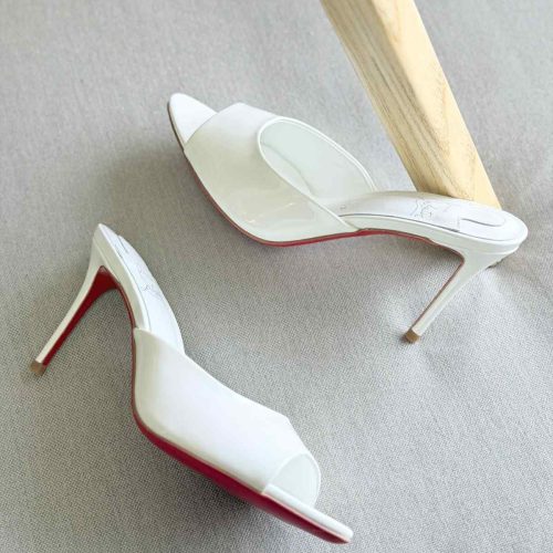 Christian Louboutin Miss Z 100MM Patent Leather Mule Heels In White