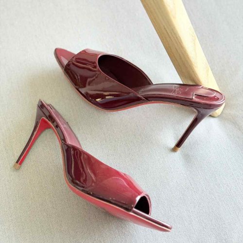 Christian Louboutin Miss Z 100MM Patent Leather Mule Heels in Burgundy