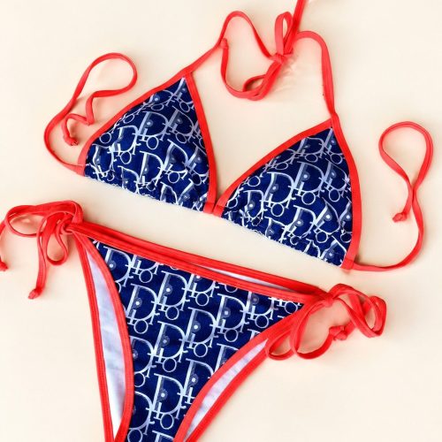 Dior Blue And White Monogram Logo Print Bikini Set