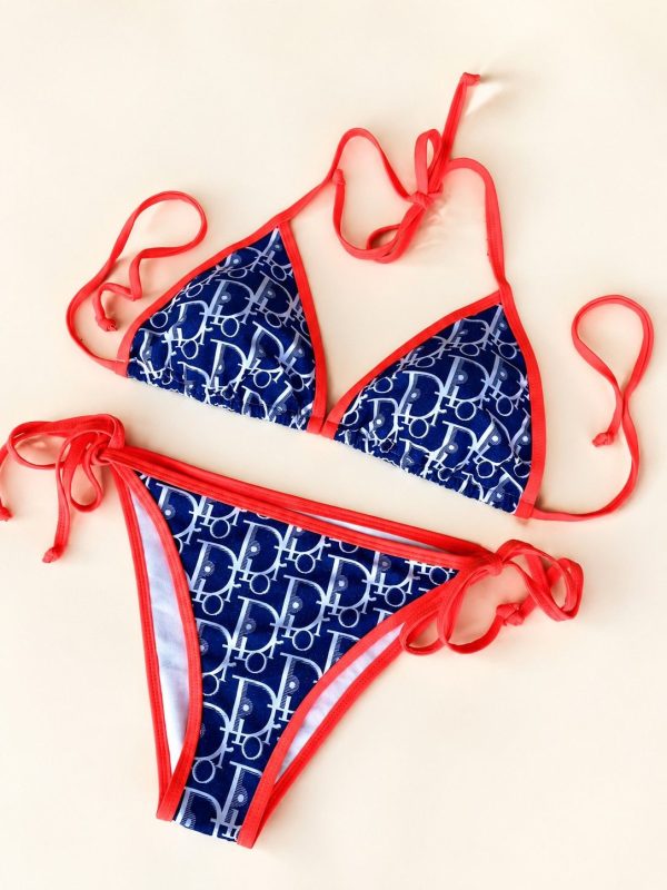 Dior Blue And White Monogram Logo Print Bikini Set