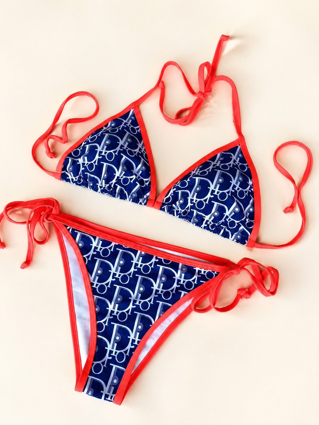 Dior Blue And White Monogram Logo Print Bikini Set Dior Blue And White Monogram Logo Print Bikini Set