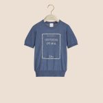Dior Book Cover Short-Sleeved Fitted Sweater Blue & White Silk Knit