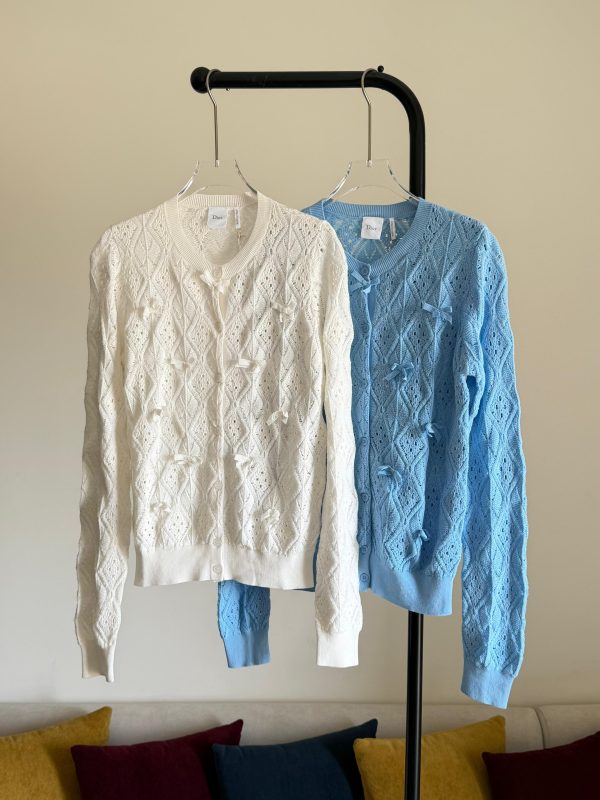 Dior Dioriviera Bow Embroidered Openwork Cotton Knit Cardigan