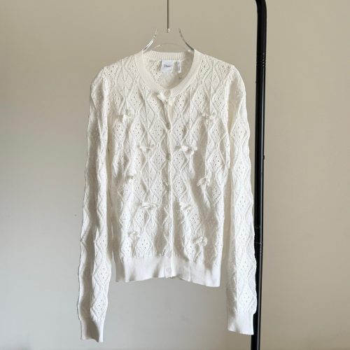 Dior Dioriviera Bow Embroidered Openwork Cotton Knit Cardigan White