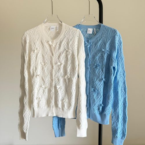 Dior Dioriviera Bow Embroidered Openwork Cotton Knit Cardigan