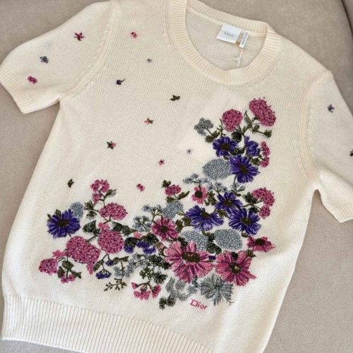 Dior Hortensia Garden Cashmere Knit Sweater In Ecru