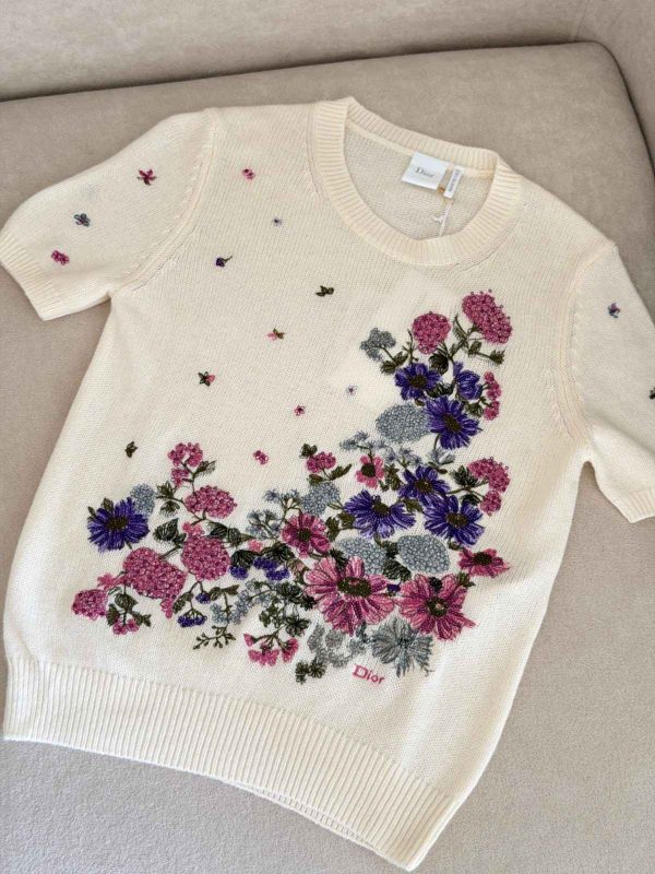 Dior Hortensia Garden Cashmere Knit Sweater In Ecru