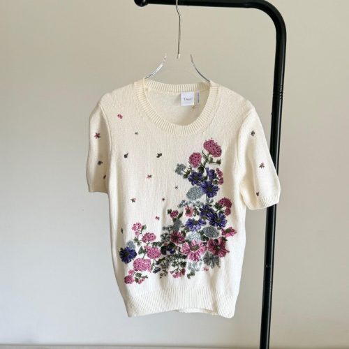 Dior Hortensia Garden Cashmere Knit Sweater In Ecru