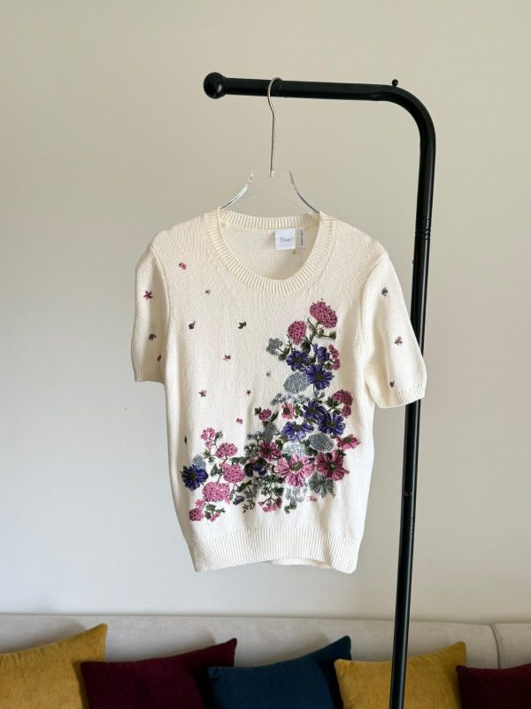 Dior Hortensia Garden Cashmere Knit Sweater In Ecru