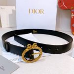 Dior Medaillon Bow Detail Leather Belt With Gold Tone Metal Buckle