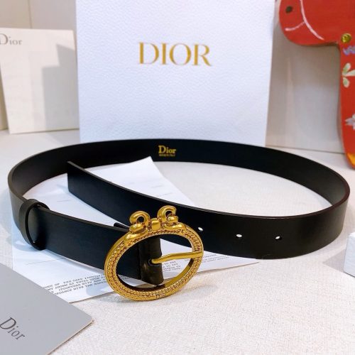 Dior Medaillon Bow Detail Leather Belt With Gold Tone Metal Buckle
