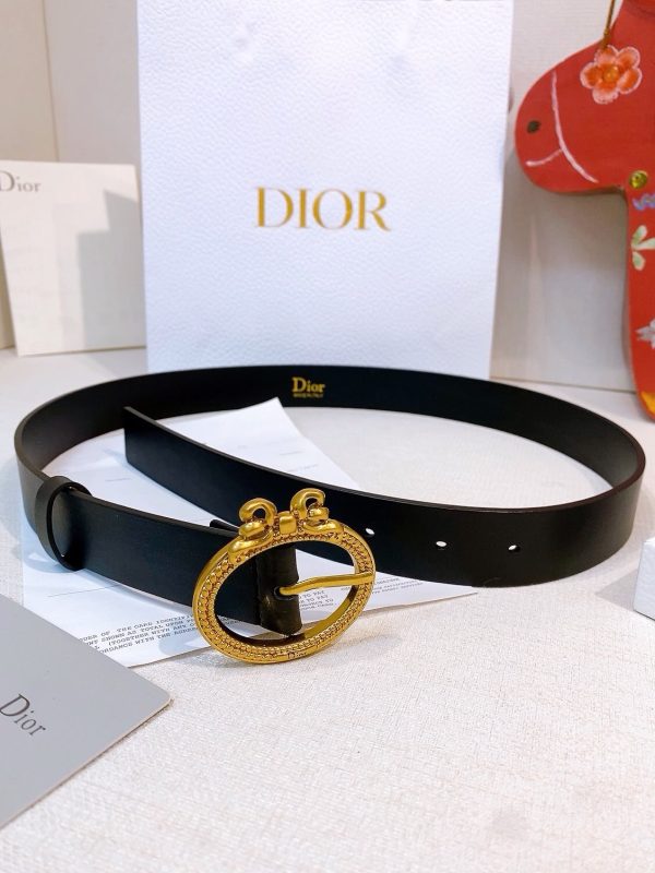 Dior Medaillon Bow Detail Leather Belt With Gold Tone Metal Buckle