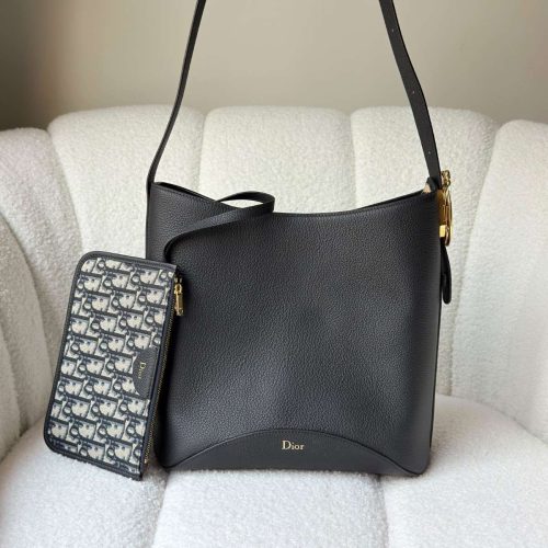 Dior Medium Médaillon Bucket Bag Black Grained Calfskin