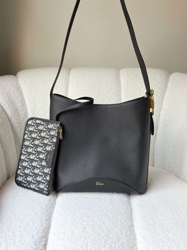 Dior Medium Médaillon Bucket Bag Black Grained Calfskin