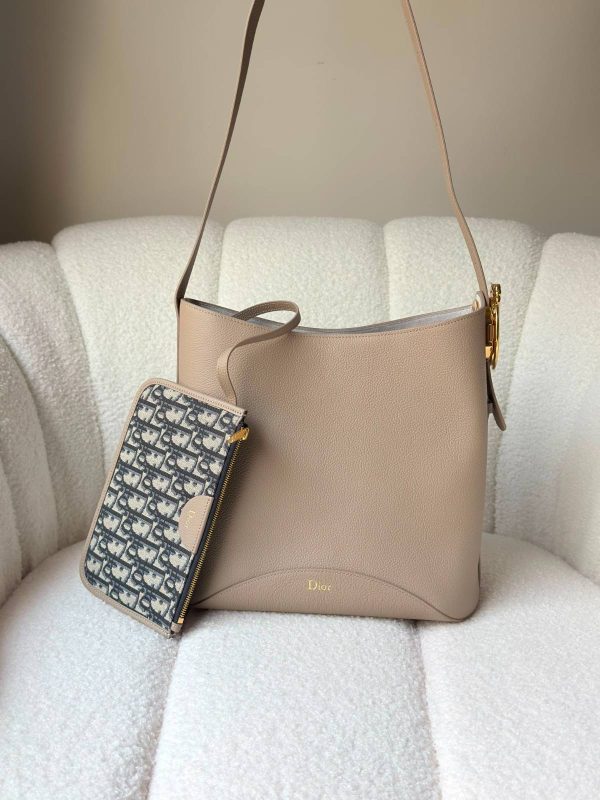 Dior Medium Médaillon Bucket Bag Dark Beige Grained Calfskin