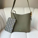 Dior Medium Médaillon Bucket Bag Khaki Grained Calfskin