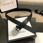 Gucci Marmont Crystal Embellished GG Buckle On Black Leather