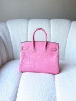 Hermes Birkin 25 Bubblegum Pink Matte Crocodile Embossed Leather Palladium Hardware