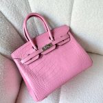 Hermes Birkin 25 Bubblegum Pink Matte Crocodile Embossed Leather Palladium Hardware