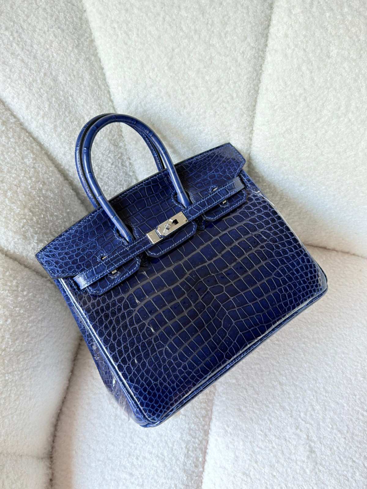 Hermes Birkin 25 Deep Blue Shiny Crocodile Embossed Leather Palladium Hardware (2) Hermes Birkin 25 Deep Blue Shiny Crocodile Embossed Leather Palladium Hardware