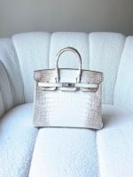 Hermes Birkin 25 Himalaya Niloticus Crocodile Embossed Leather Palladium Hardware