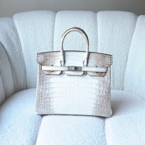 Hermes Birkin 25 Himalaya Niloticus Crocodile Embossed Leather Palladium Hardware