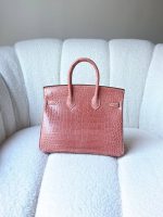 Hermes Birkin 25 Rose Indiennes Shiny Crocodile Embossed Leather Palladium Hardware