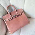 Hermes Birkin 25 Rose Indiennes Shiny Crocodile Embossed Leather Palladium Hardware