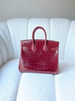 Hermes Birkin 25 Rouge H Shiny Crocodile Embossed Leather
