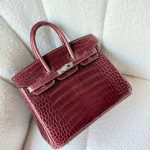 Hermes Birkin 25 Rouge H Shiny Crocodile Embossed Leather