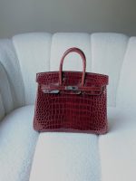 Hermes Birkin 25 Rouge H Shiny Crocodile Embossed Leather