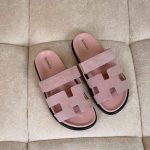 Hermes Chypre H Cut-Out Pink Suede Flat Sandals