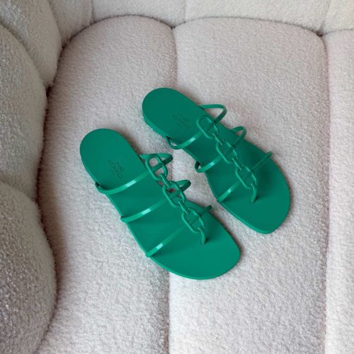 Hermes Vert Tourmaline Mykonos Flat Rubber Sandals