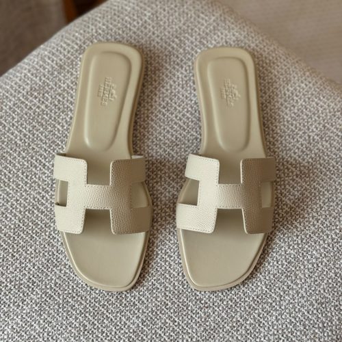 Hermes Oran Beige Epsom Leather Flat Sandals