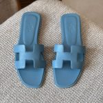Hermes Oran Bleu Bleuet Epsom Leather Flat Sandals