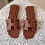 Hermes Oran Gold Box Calfskin Leather Flat Sandals