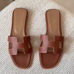 Hermes Oran Gold Epsom Leather Flat Sandals Natural Leather Insole