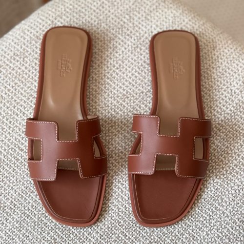 Hermes Oran Gold Epsom Leather Flat Sandals Natural Leather Insole